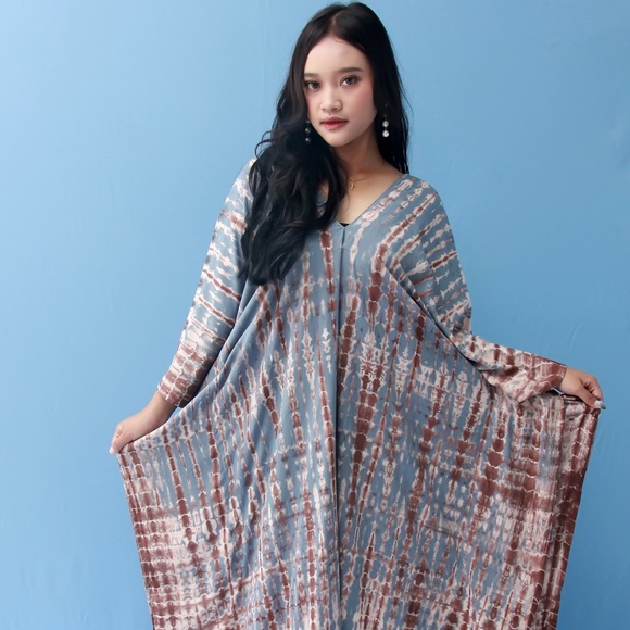 Bluish Brown Tie Dye Kaftan Shibori kaftan - Picture 5 of 10